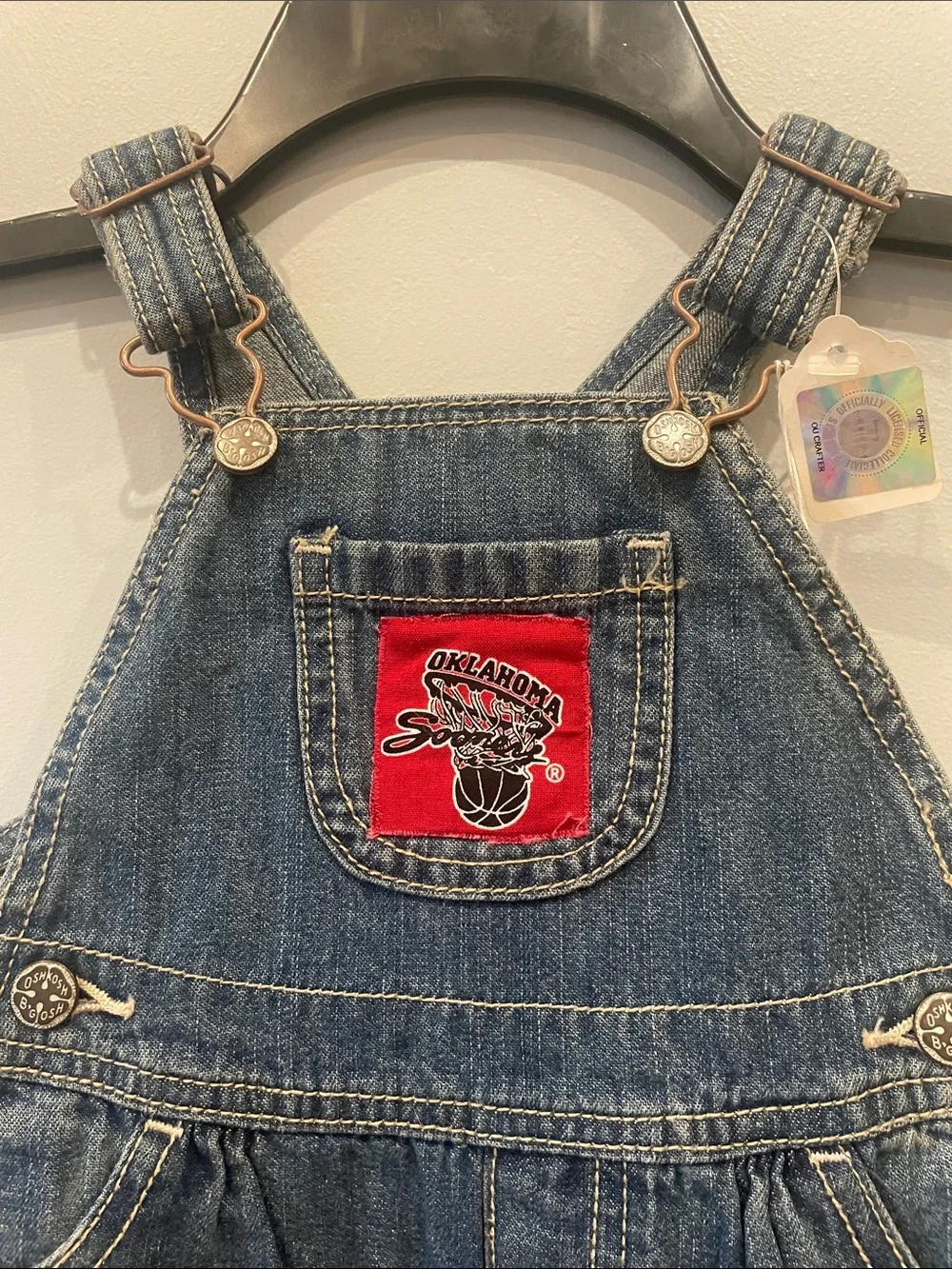 OshKosh B'gosh Blue Denim Overalls with Oklahoma Sooners accents new 9 mo